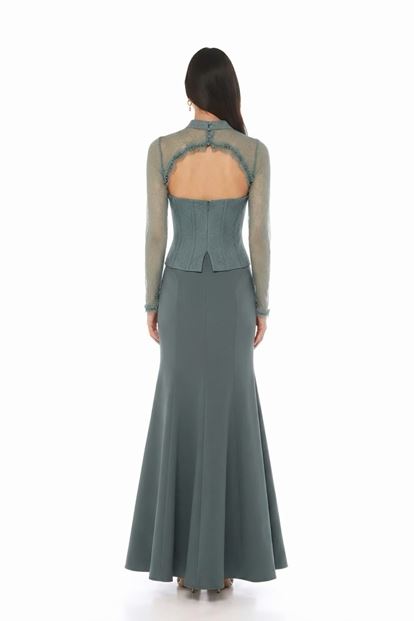 Mint Korse Detaylı Dantel Görünümlü Abiye Elbise